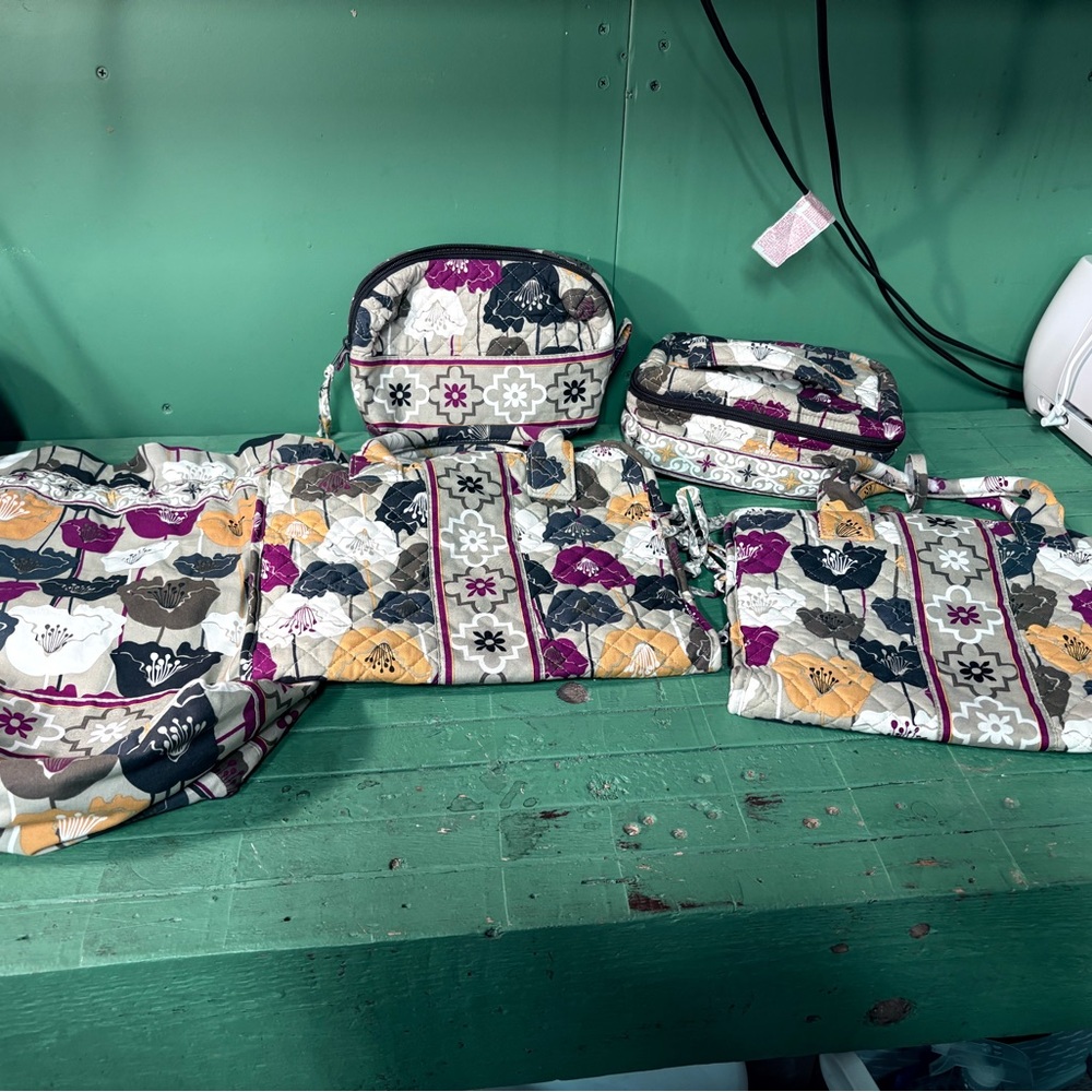 Floral Cosmetic Bag Set - Purple, Yellow, Black